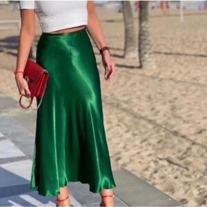 Zara Green Satin Skirt